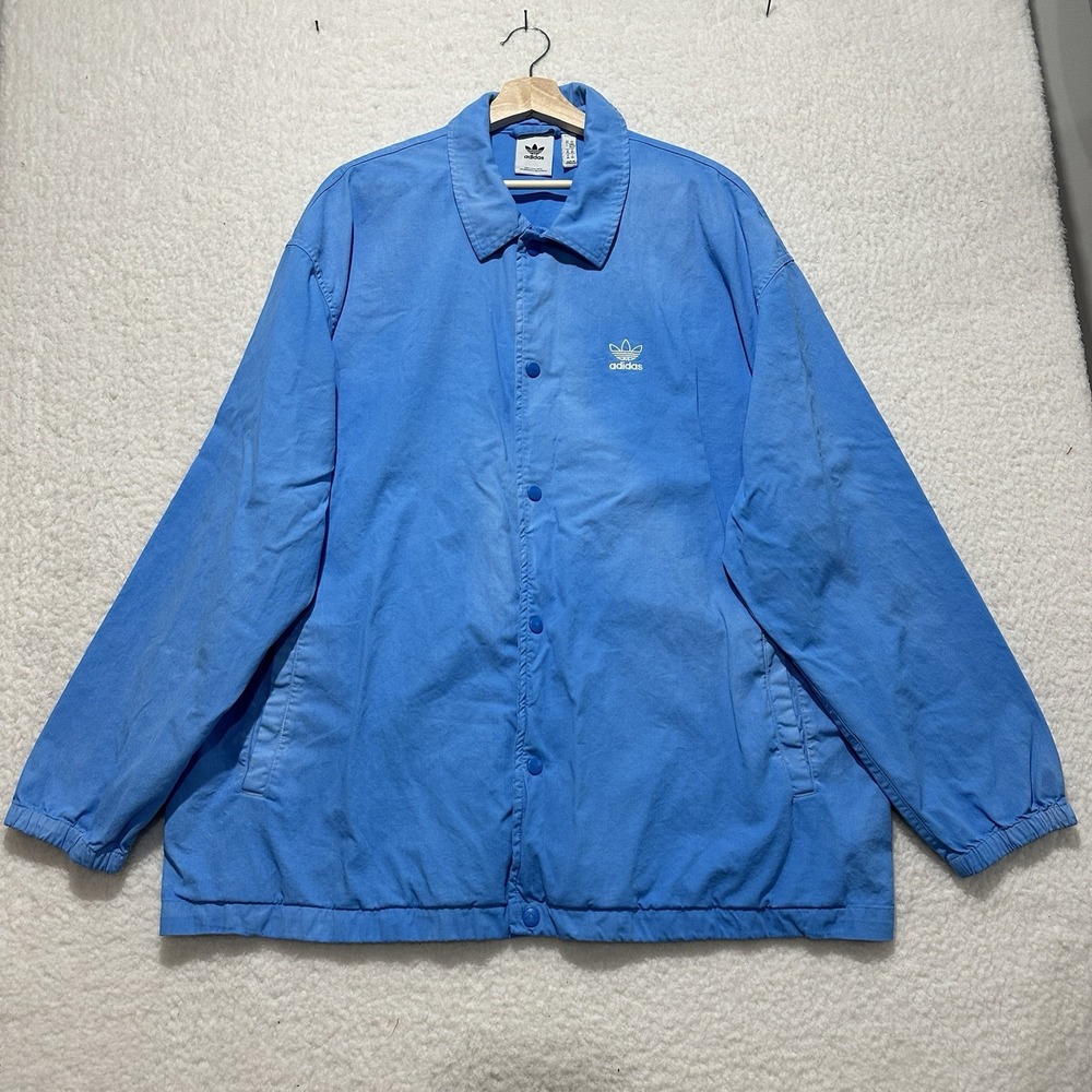 Adidas Essentials Jacket Blue Snap Front Dye Loose Fit Coach Oversized Size XL